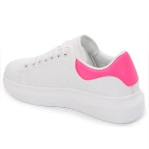 Pink and white sneakers